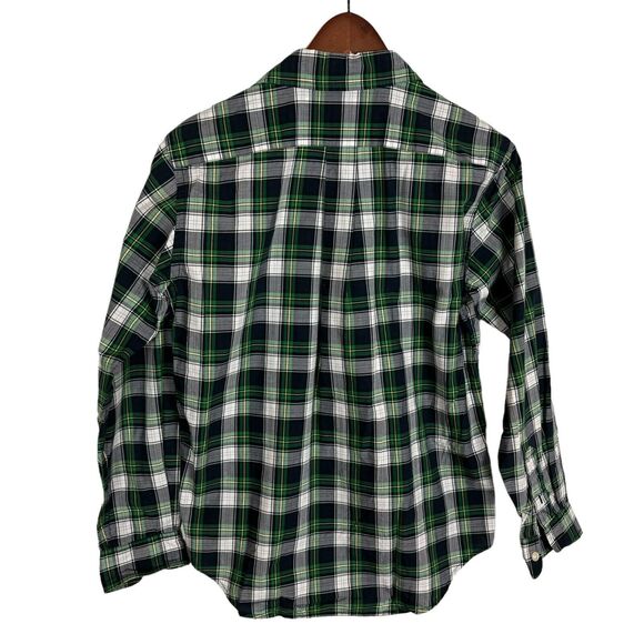 Lauren Ralph Lauren Women's Petite 4 Green Navy Plaid Button Down Emblem Shirt - Picture 5 of 5